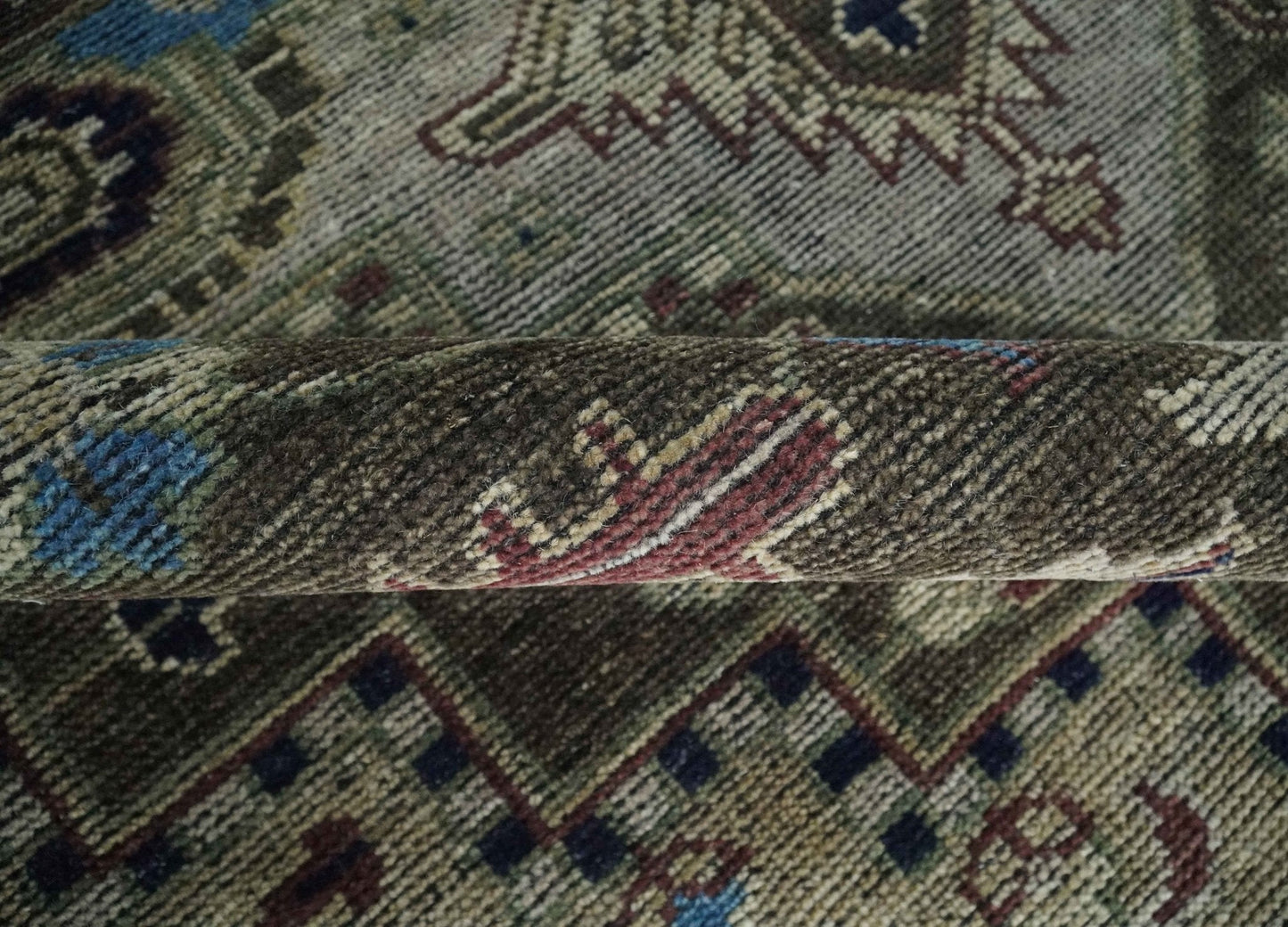 Hand - Knotted Wool Heriz Rug Brown Beige and Blue Traditional Design 8x10 - MyTuftedRugs.com