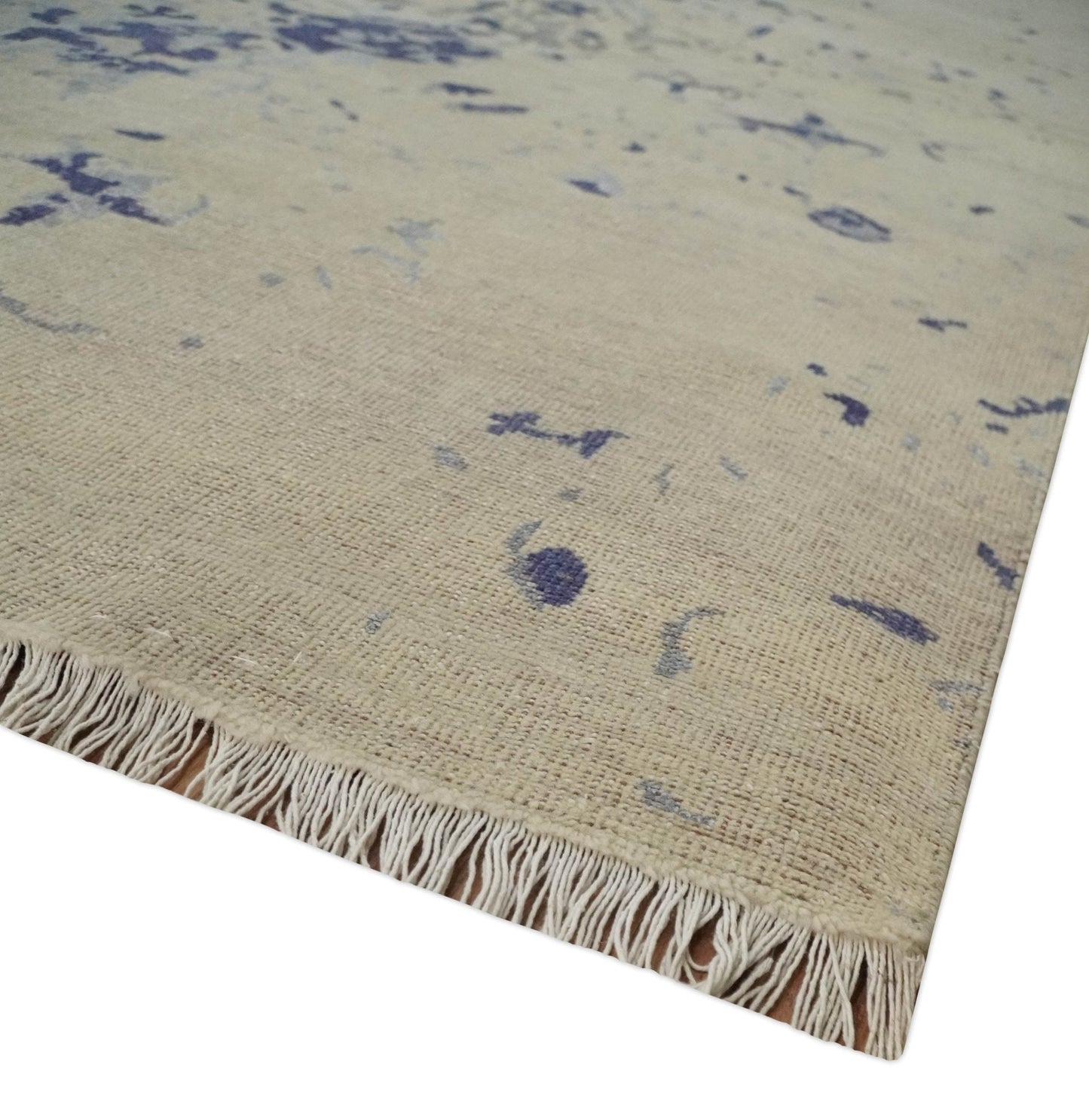 Hand - Knotted Wool Rug Beige Blue and Silver Traditional Design 8x10 - MyTuftedRugs.com