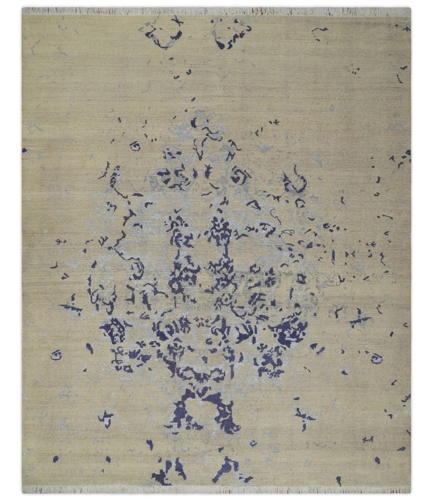 Hand - Knotted Wool Rug Beige Blue and Silver Traditional Design 8x10 - MyTuftedRugs.com