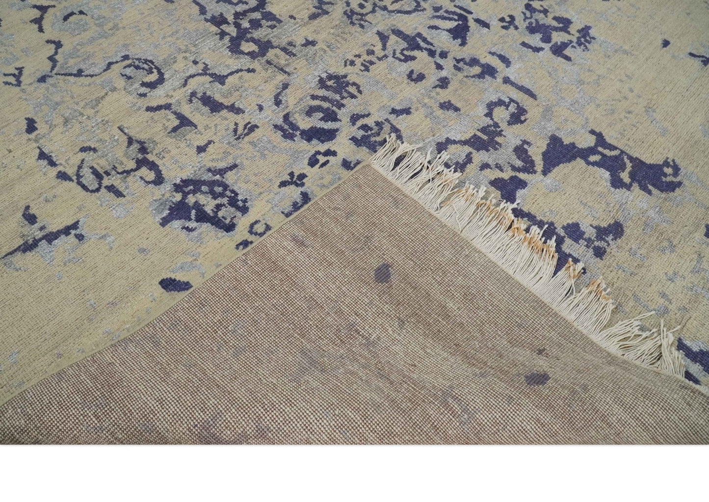 Hand - Knotted Wool Rug Beige Blue and Silver Traditional Design 8x10 - MyTuftedRugs.com