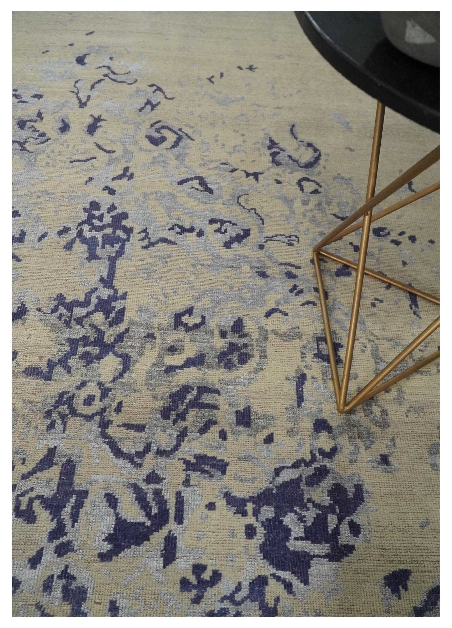 Hand - Knotted Wool Rug Beige Blue and Silver Traditional Design 8x10 - MyTuftedRugs.com