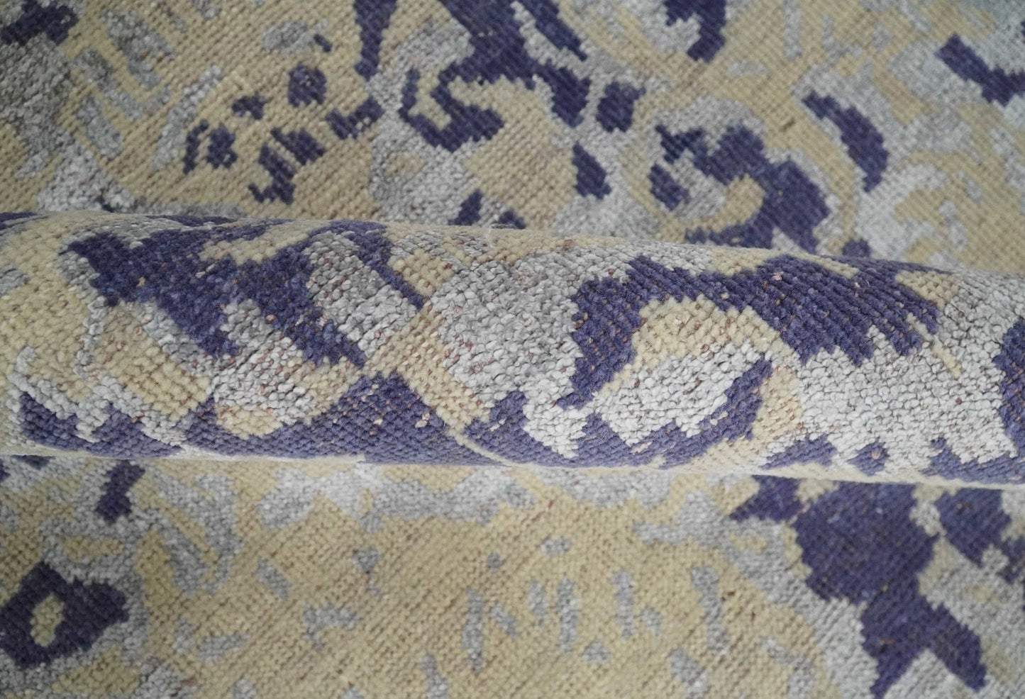 Hand - Knotted Wool Rug Beige Blue and Silver Traditional Design 8x10 - MyTuftedRugs.com