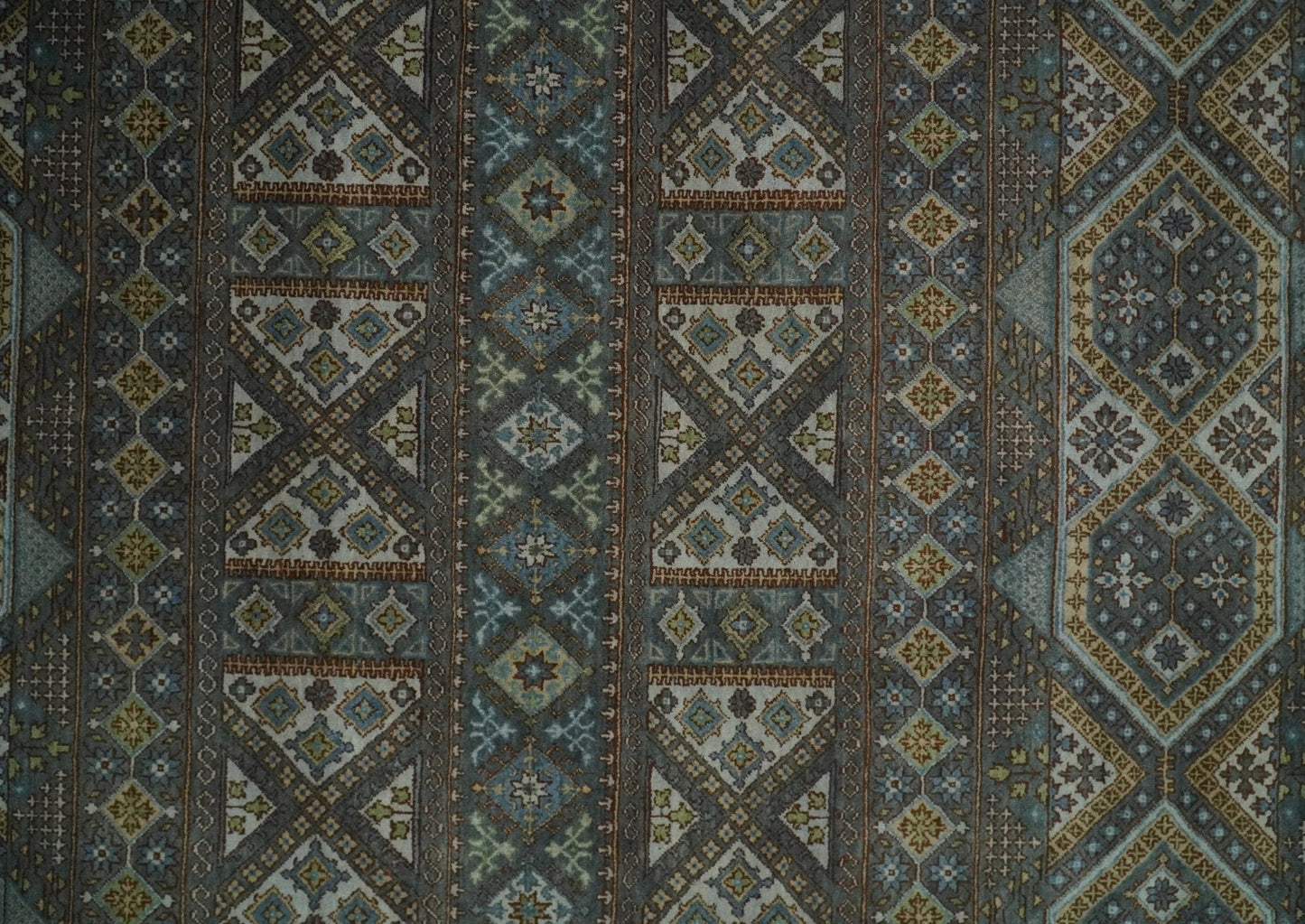 Hand - Knotted Wool Rug Blue and Brown Traditional Design 8x10 - MyTuftedRugs.com