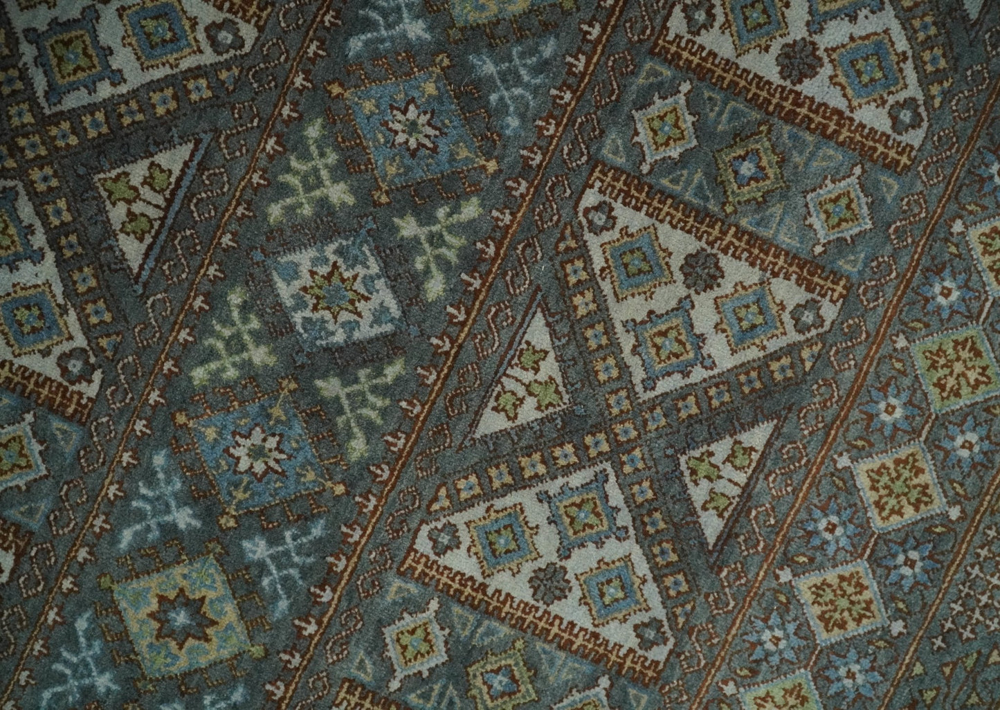 Hand - Knotted Wool Rug Blue and Brown Traditional Design 8x10 - MyTuftedRugs.com