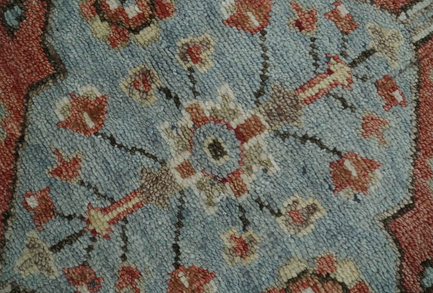 Hand - Knotted Wool Rug – Gray, Rust & Beige Traditional Medallion (8x10) - MyTuftedRugs.com