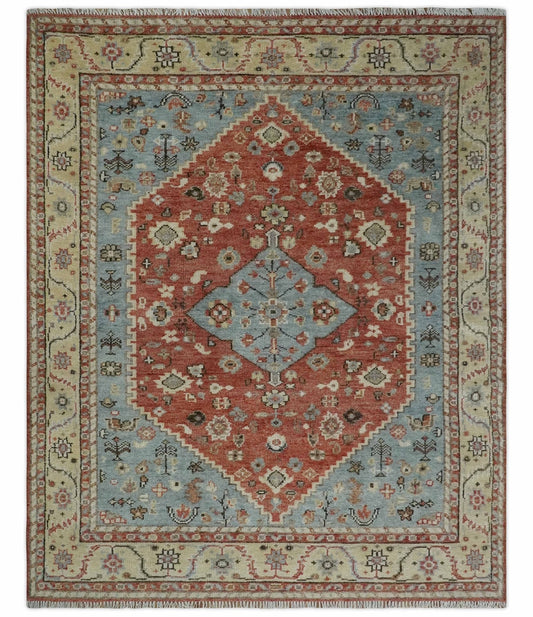 Hand - Knotted Wool Rug – Gray, Rust & Beige Traditional Medallion (8x10) - MyTuftedRugs.com