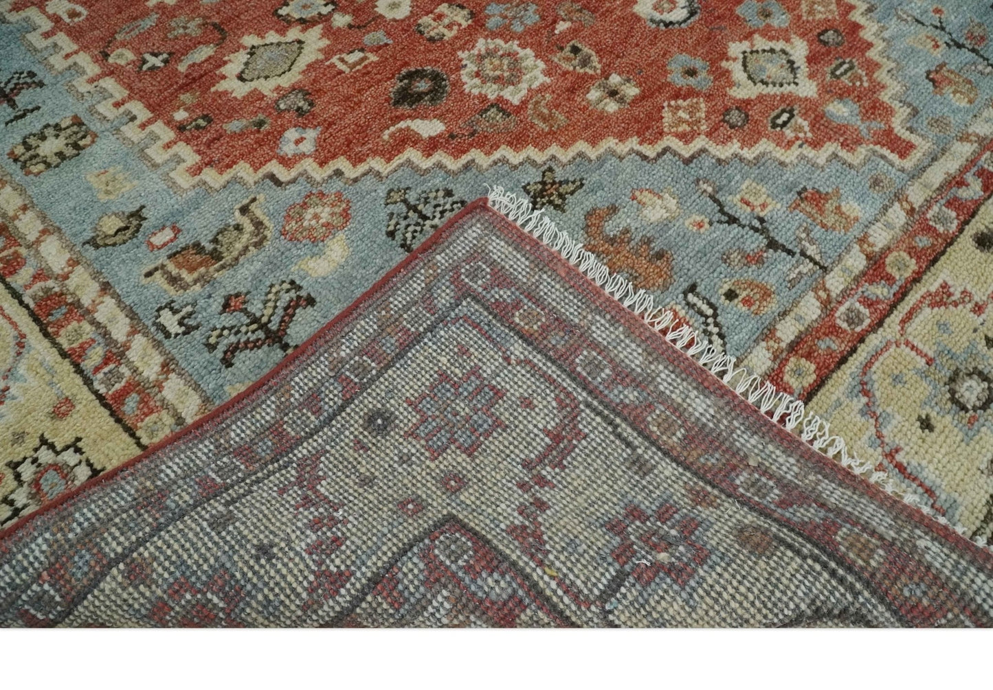 Hand - Knotted Wool Rug – Gray, Rust & Beige Traditional Medallion (8x10) - MyTuftedRugs.com