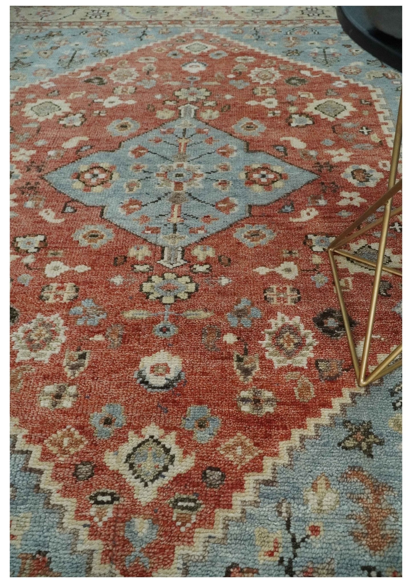 Hand - Knotted Wool Rug – Gray, Rust & Beige Traditional Medallion (8x10) - MyTuftedRugs.com