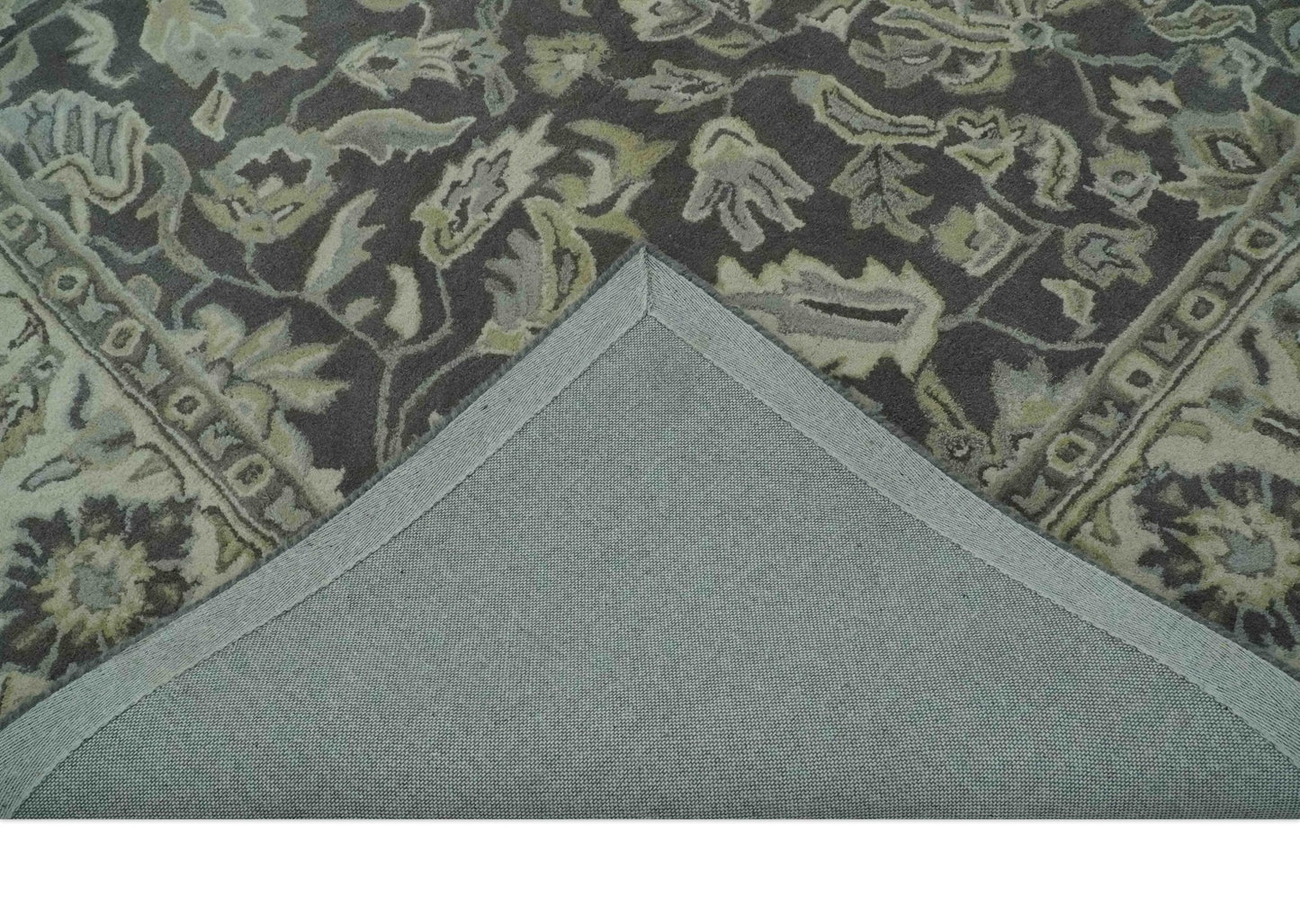 Hand - Tufted 8x10 Antique Design Rug | Charcoal & Beige Wool - MyTuftedRugs.com