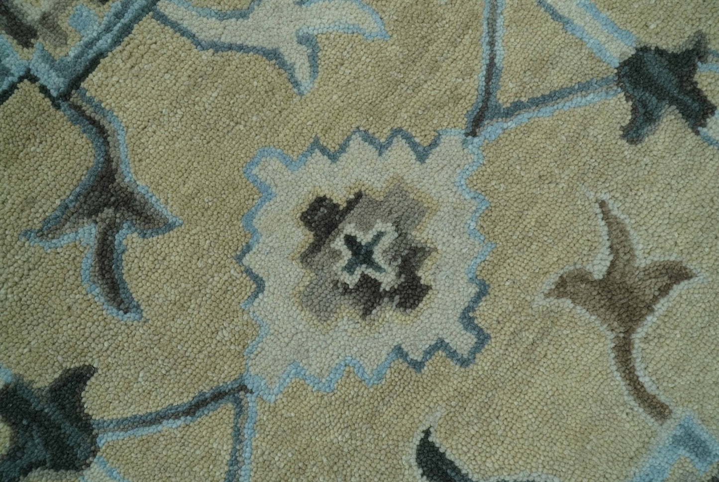 Hand - Tufted 8x10 Oriental Oushak Rug | Beige, Ivory & Blue Wool - MyTuftedRugs.com