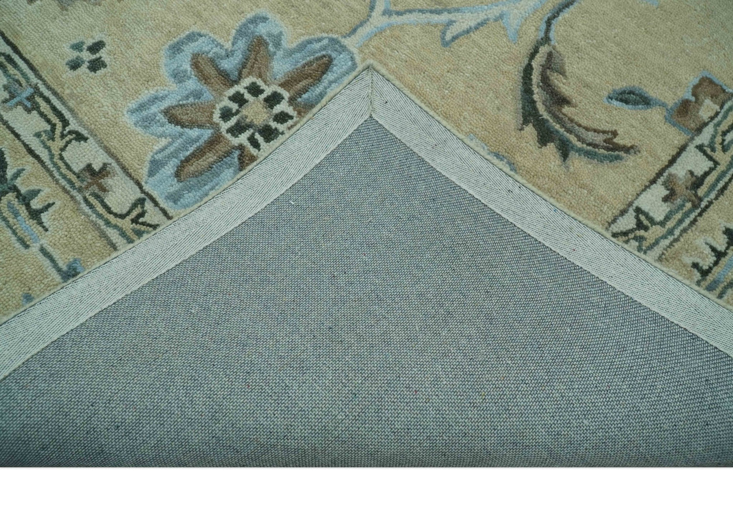 Hand - Tufted 8x10 Oriental Oushak Rug | Beige, Ivory & Blue Wool - MyTuftedRugs.com