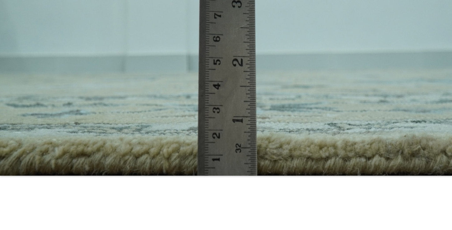 Hand - Tufted 8x10 Oriental Oushak Rug | Beige, Ivory & Blue Wool - MyTuftedRugs.com