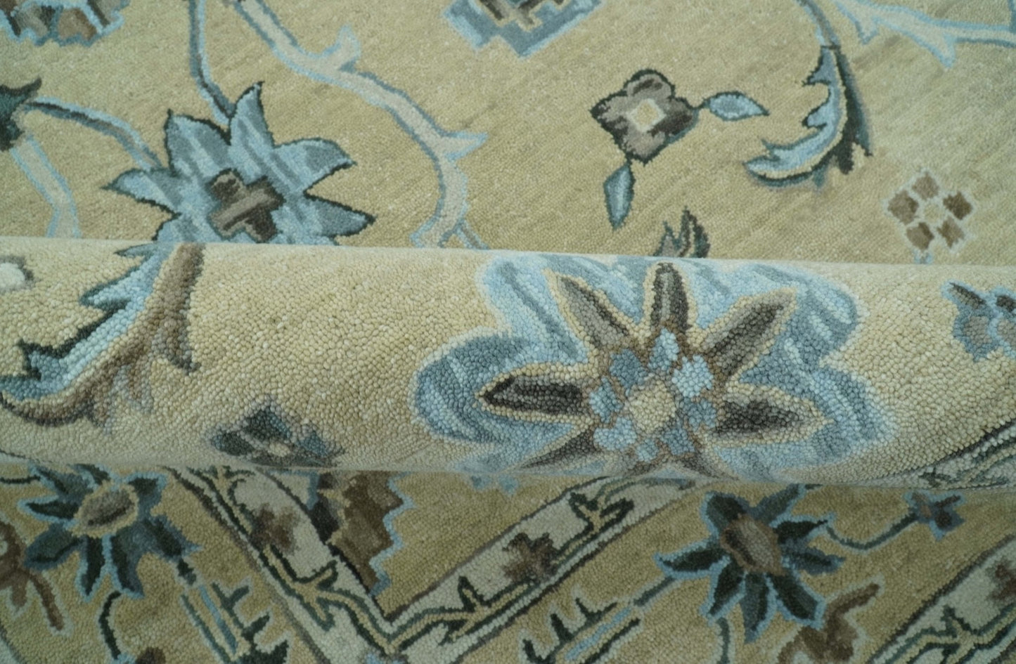 Hand - Tufted 8x10 Oriental Oushak Rug | Beige, Ivory & Blue Wool - MyTuftedRugs.com