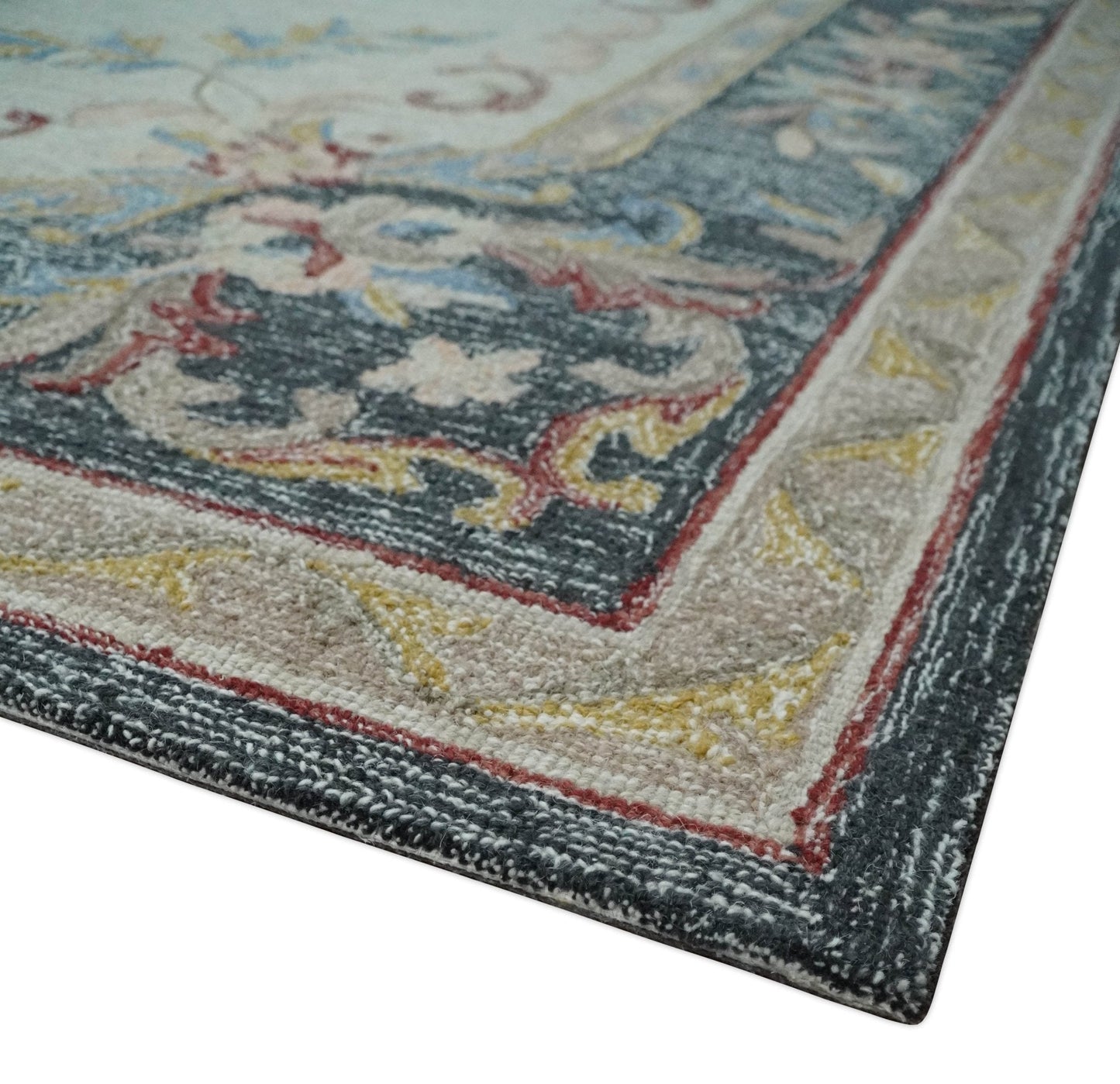 Hand - Tufted Wool Rug 8x10 – Silver & Charcoal Aubusson Design - MyTuftedRugs.com