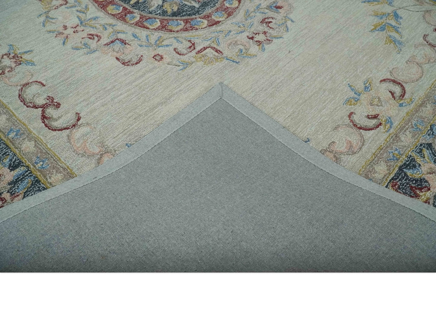 Hand - Tufted Wool Rug 8x10 – Silver & Charcoal Aubusson Design - MyTuftedRugs.com