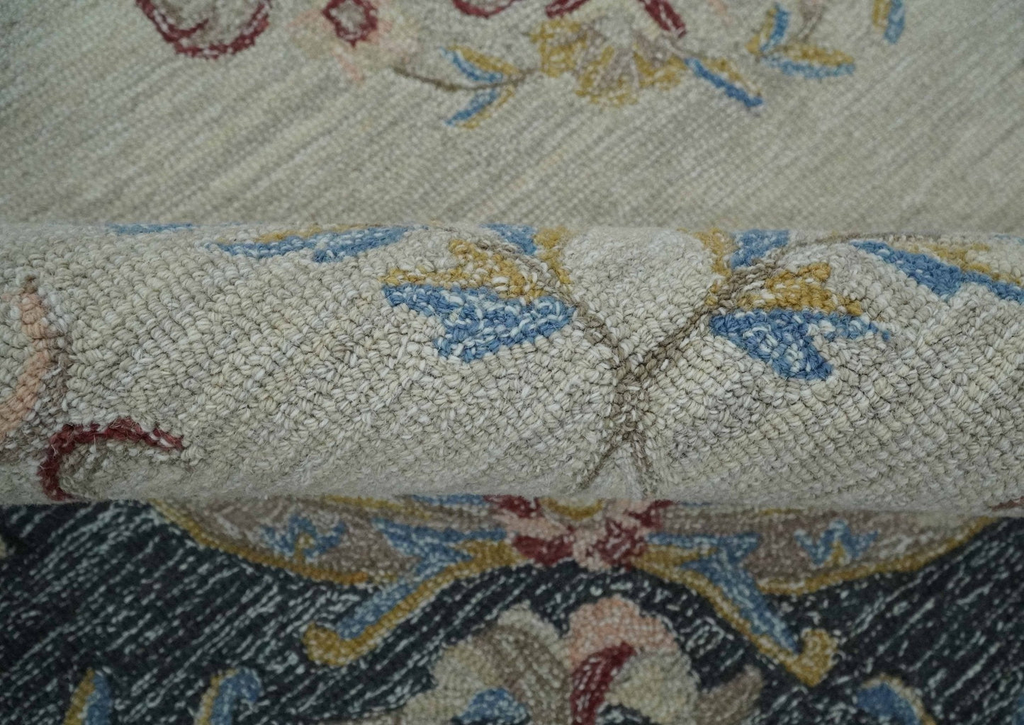 Hand - Tufted Wool Rug 8x10 – Silver & Charcoal Aubusson Design - MyTuftedRugs.com
