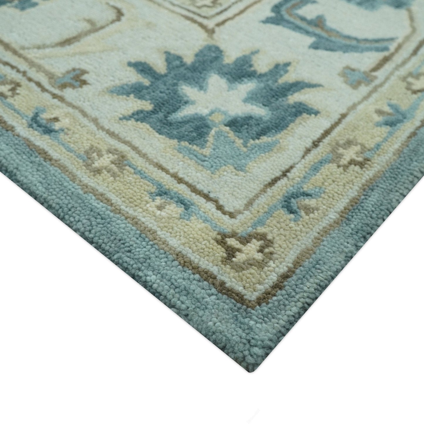 Hand - Tufted Wool Rug – Blue, Ivory & Beige Oushak (8x10) - MyTuftedRugs.com