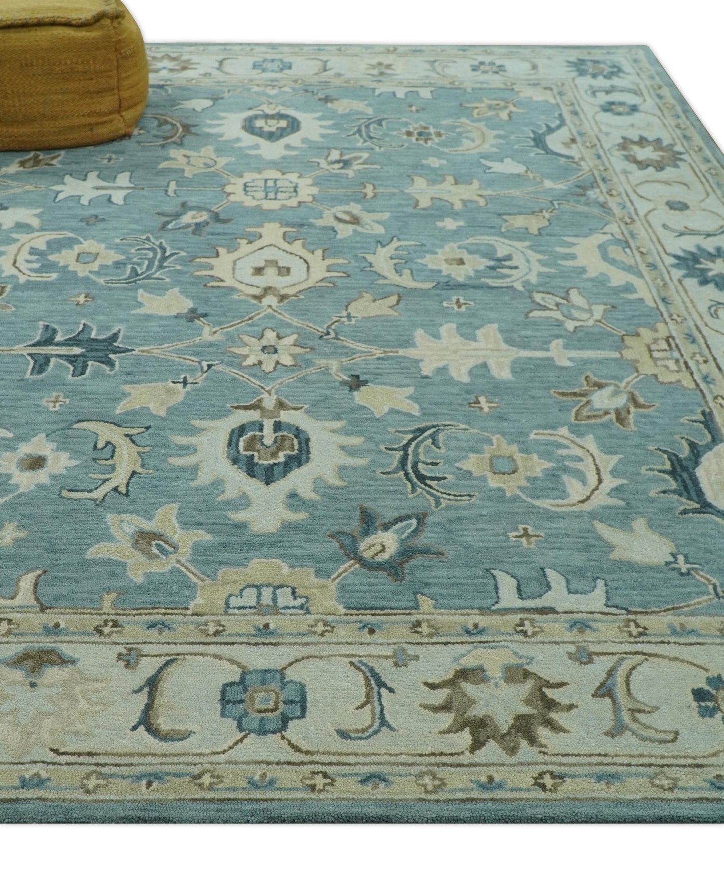 Hand - Tufted Wool Rug – Blue, Ivory & Beige Oushak (8x10) - MyTuftedRugs.com