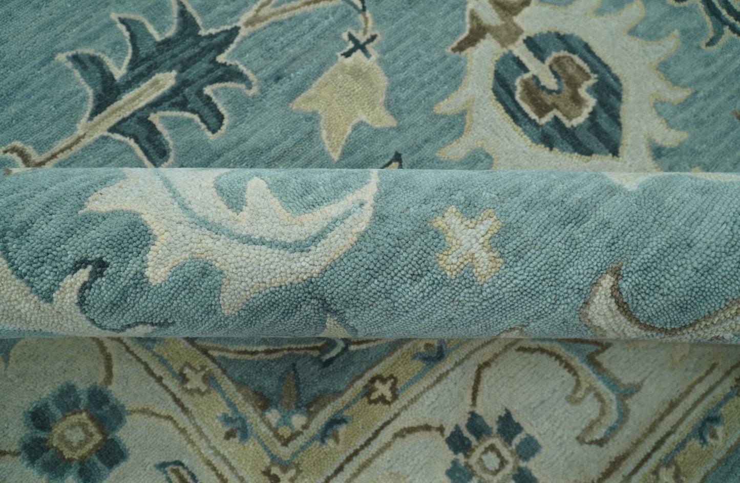 Hand - Tufted Wool Rug – Blue, Ivory & Beige Oushak (8x10) - MyTuftedRugs.com