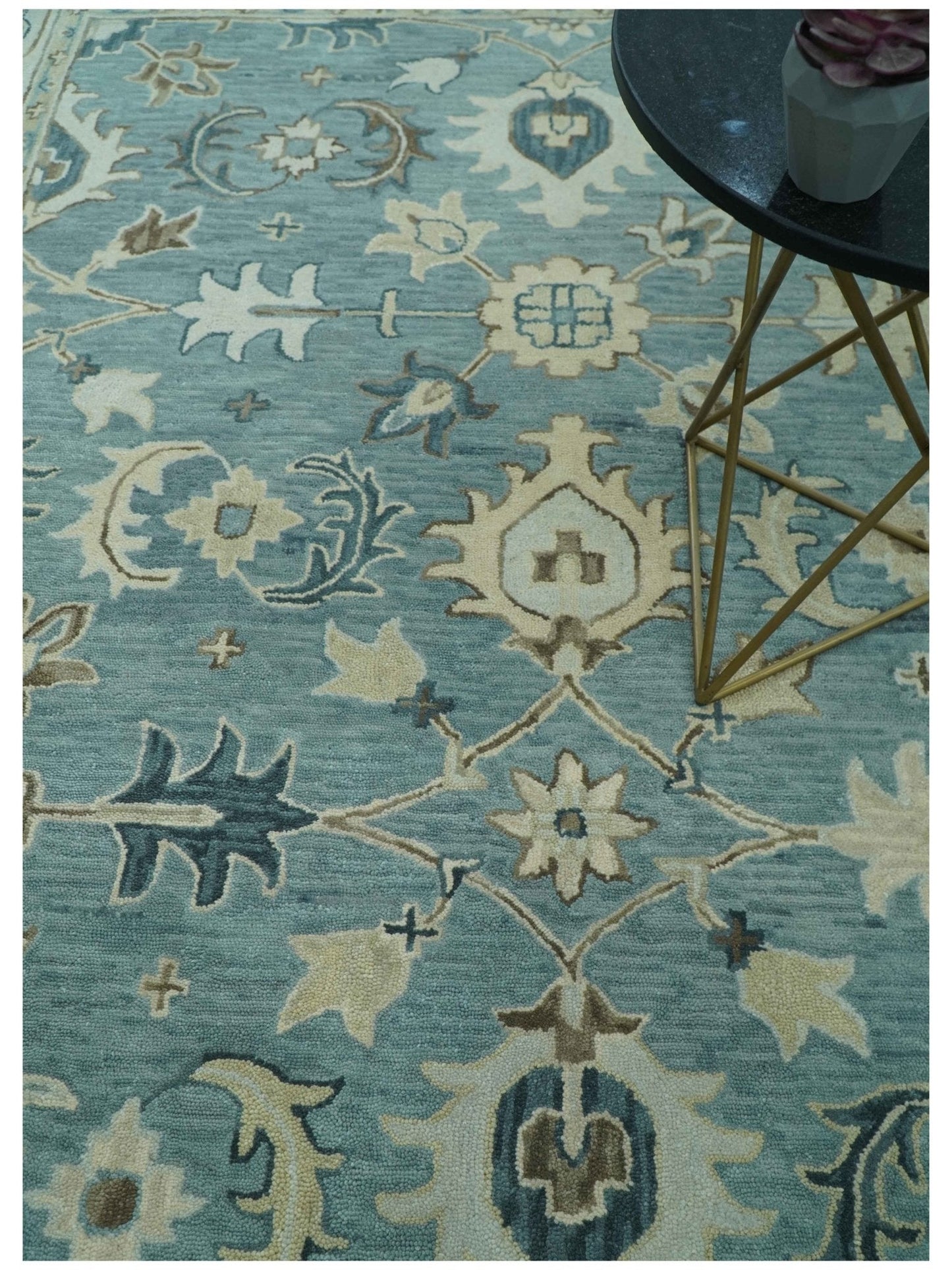 Hand - Tufted Wool Rug – Blue, Ivory & Beige Oushak (8x10) - MyTuftedRugs.com