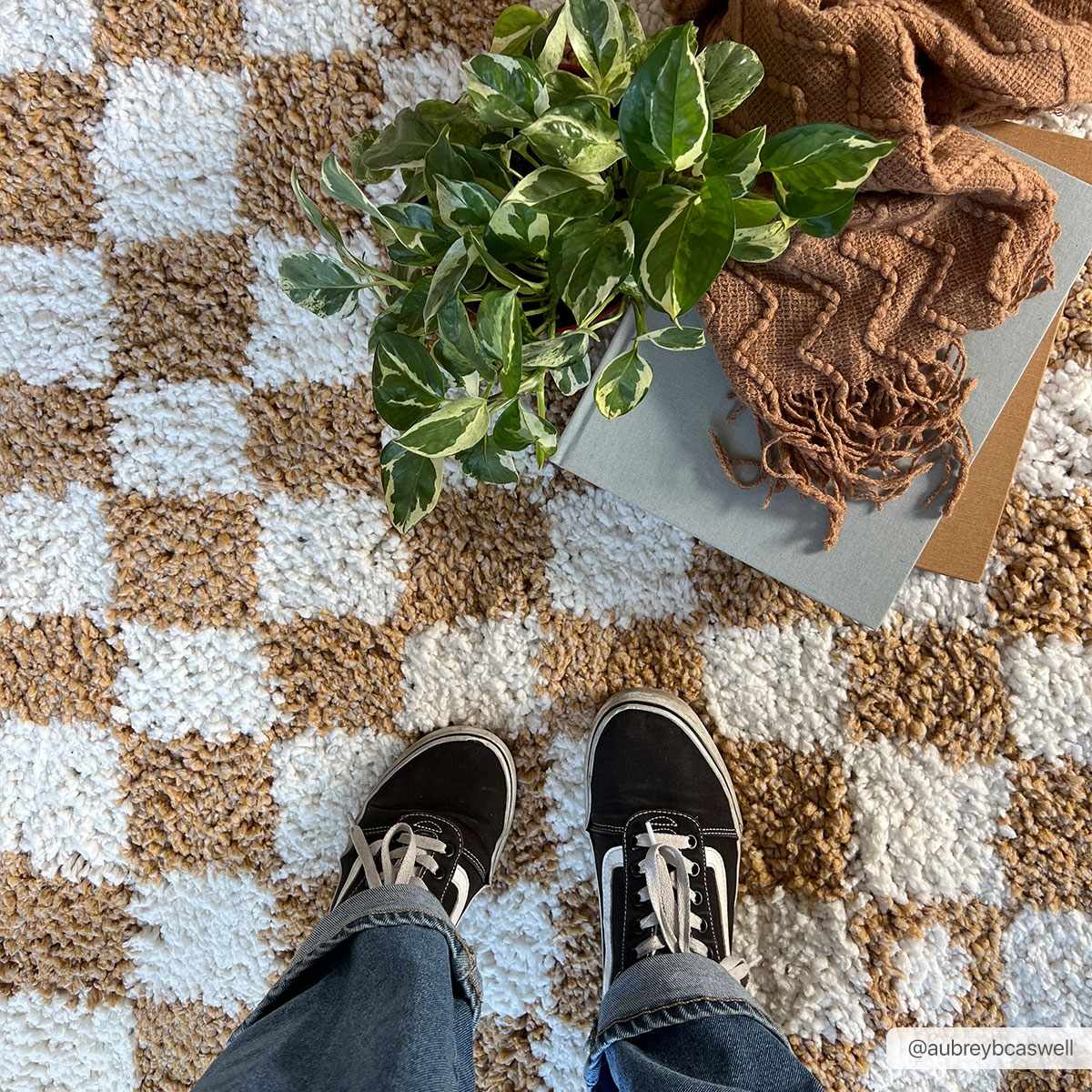 Kieu Mustard & Ivory Checkered Area Rug - MyTuftedRugs.com