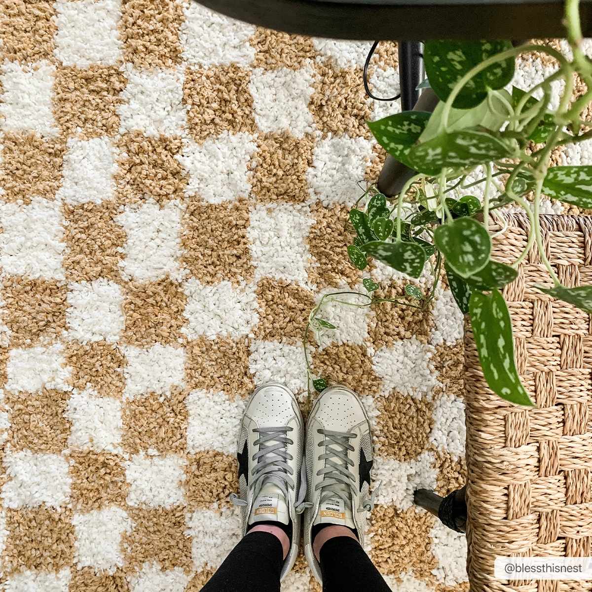 Kieu Mustard & Ivory Checkered Area Rug - MyTuftedRugs.com