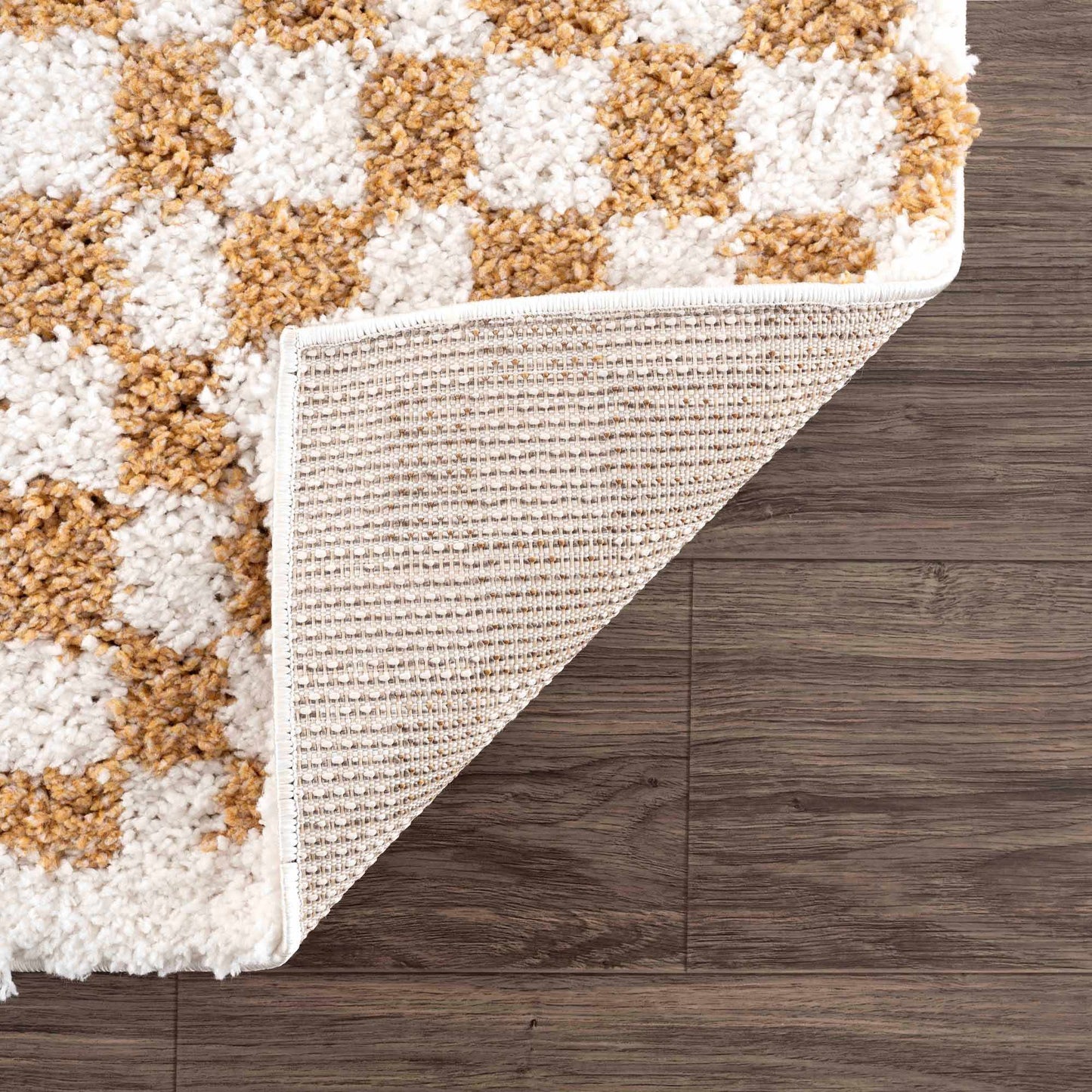 Kieu Mustard & Ivory Checkered Area Rug - MyTuftedRugs.com