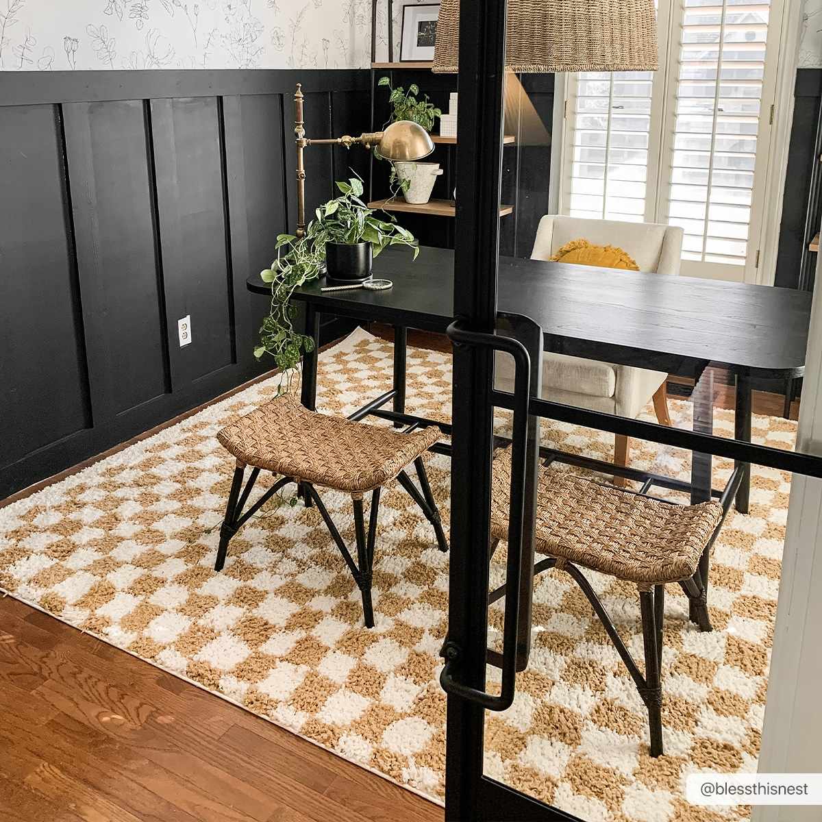 Kieu Mustard & Ivory Checkered Area Rug - MyTuftedRugs.com