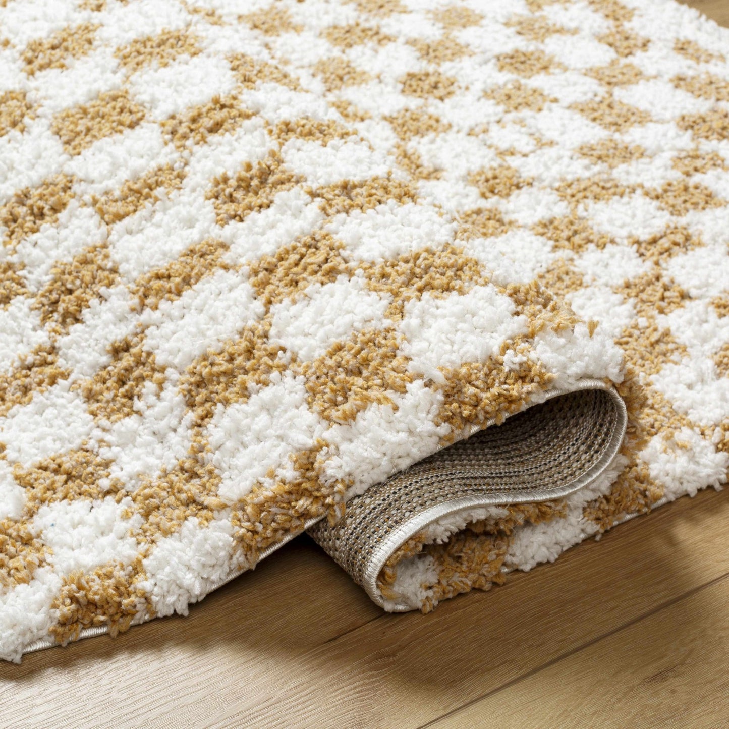 Kieu Mustard & Ivory Checkered Area Rug - MyTuftedRugs.com