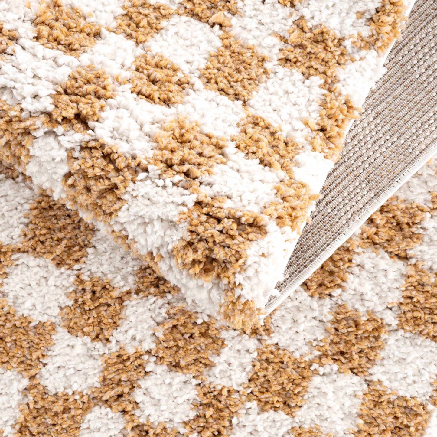 Kieu Mustard & Ivory Checkered Area Rug - MyTuftedRugs.com