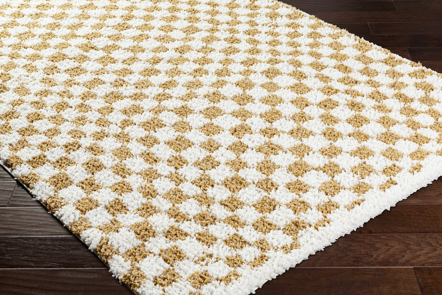 Kieu Mustard & Ivory Checkered Area Rug - MyTuftedRugs.com