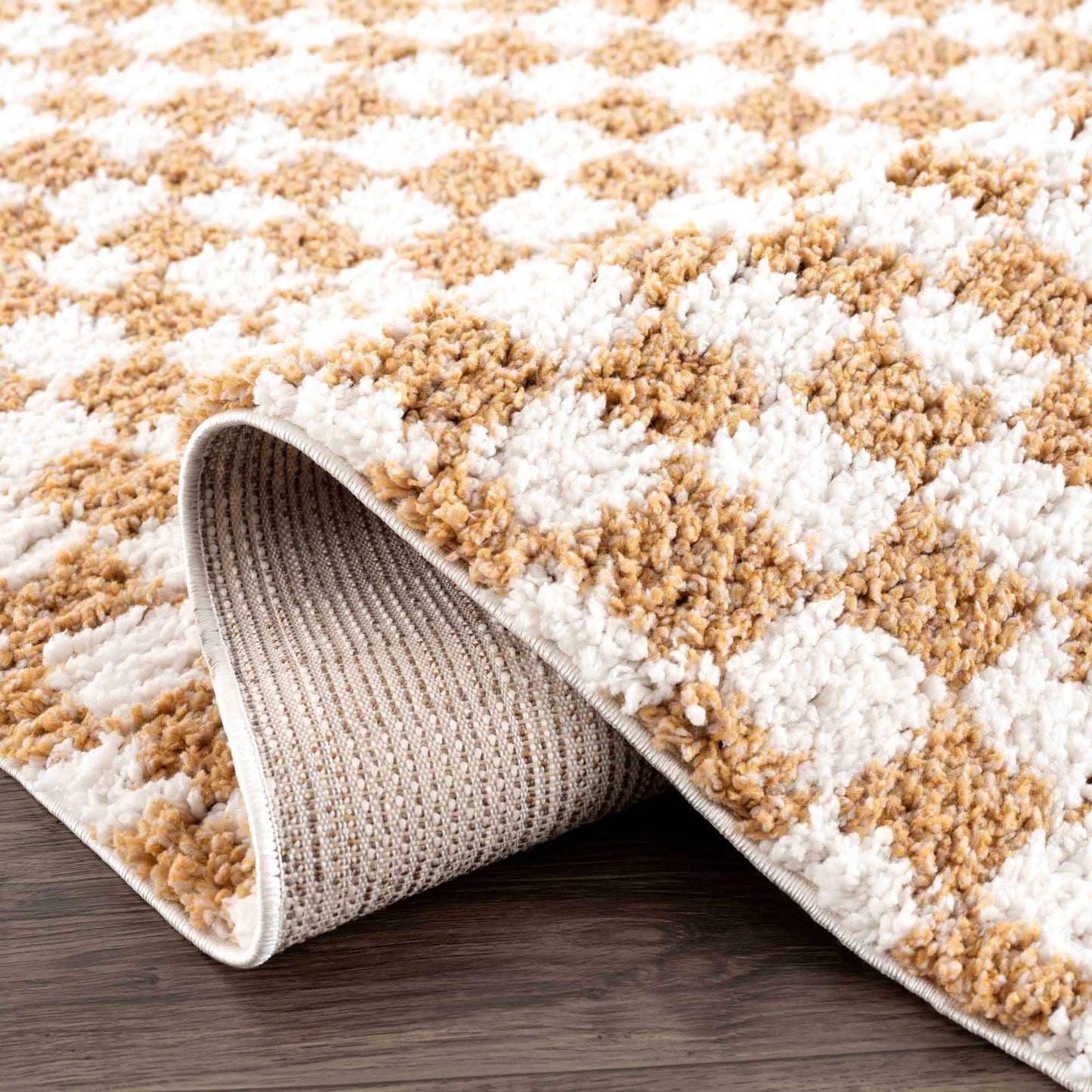 Kieu Mustard & Ivory Checkered Area Rug - MyTuftedRugs.com