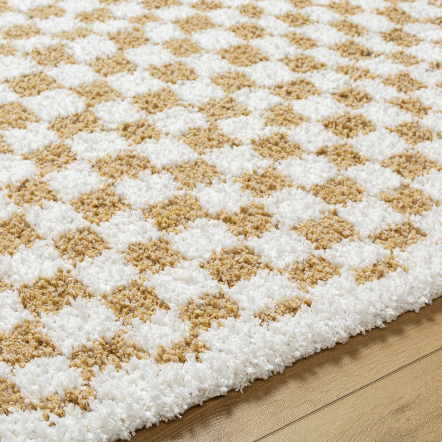 Kieu Mustard & Ivory Checkered Area Rug - MyTuftedRugs.com