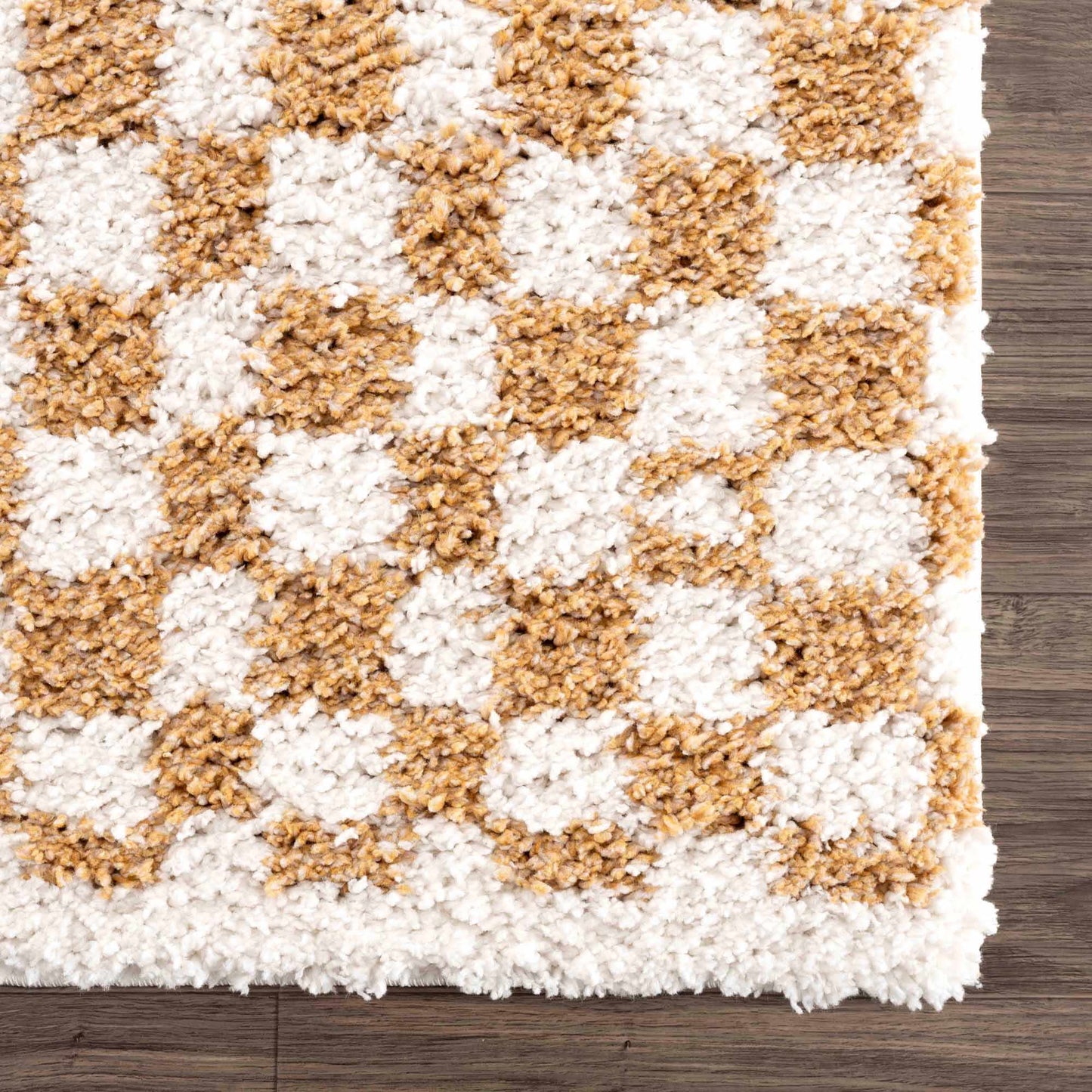 Kieu Mustard & Ivory Checkered Area Rug - MyTuftedRugs.com