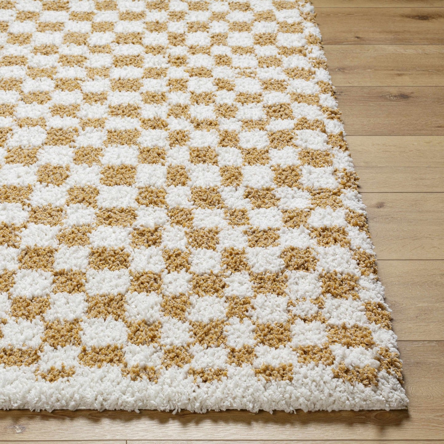 Kieu Mustard & Ivory Checkered Area Rug - MyTuftedRugs.com
