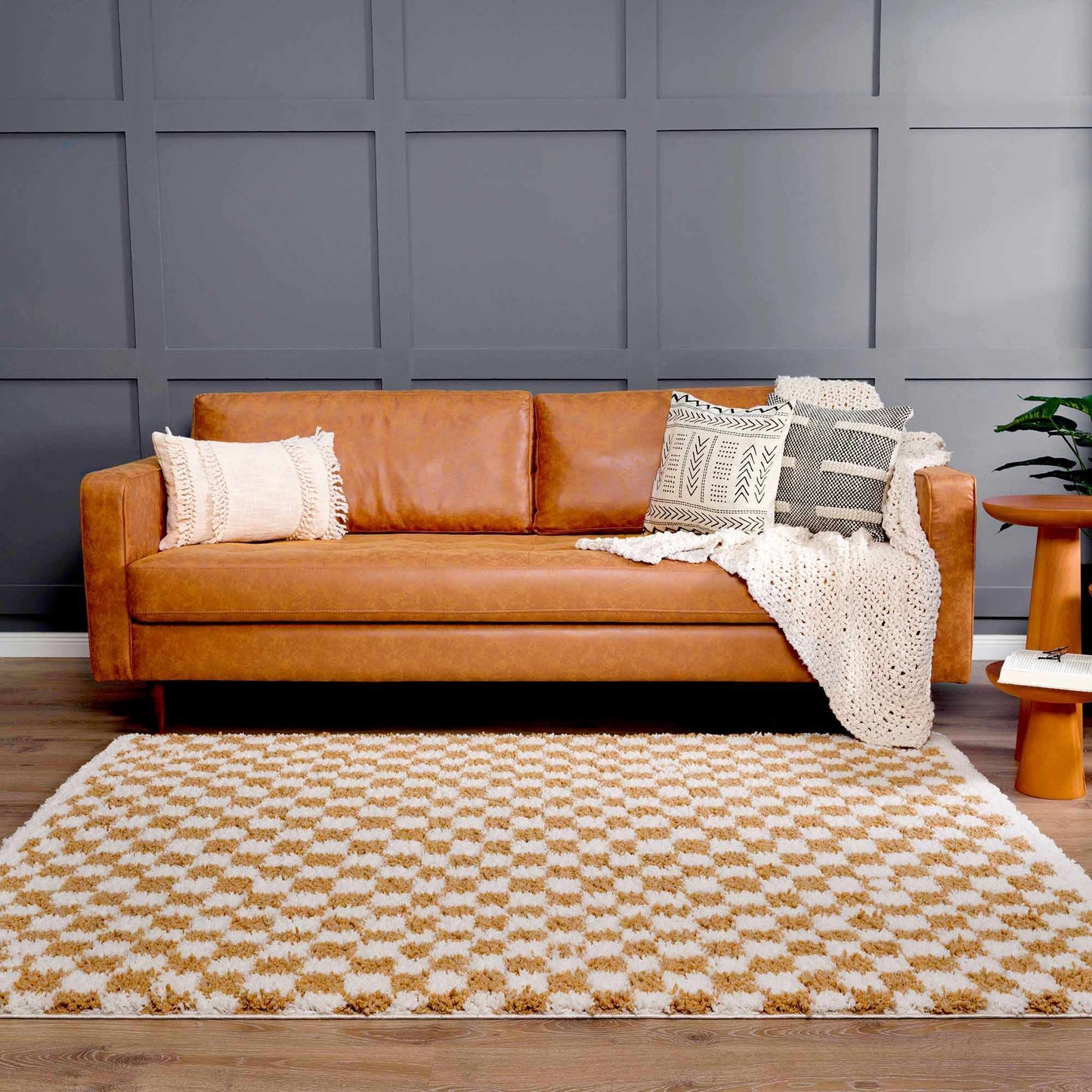 Kieu Mustard & Ivory Checkered Area Rug - MyTuftedRugs.com