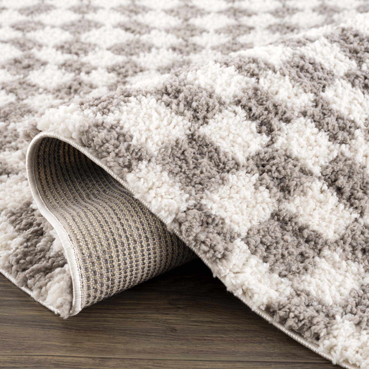 Kieu Taupe Checkered Plush Rug - MyTuftedRugs.com