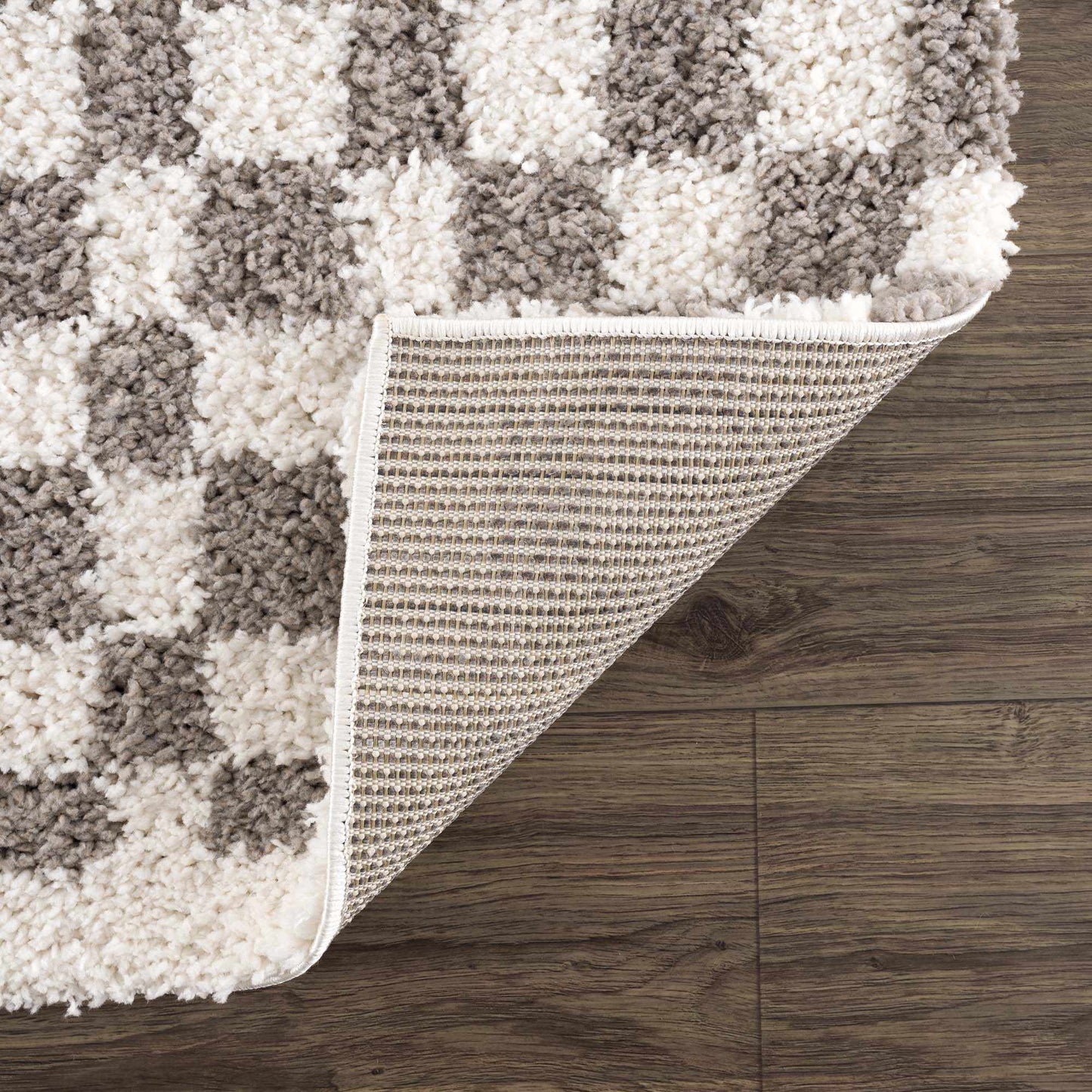 Kieu Taupe Checkered Plush Rug - MyTuftedRugs.com