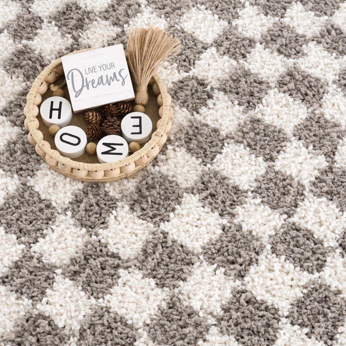 Kieu Taupe Checkered Plush Rug - MyTuftedRugs.com