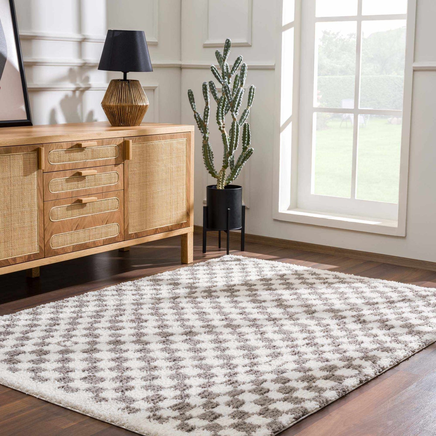 Kieu Taupe Checkered Plush Rug - MyTuftedRugs.com