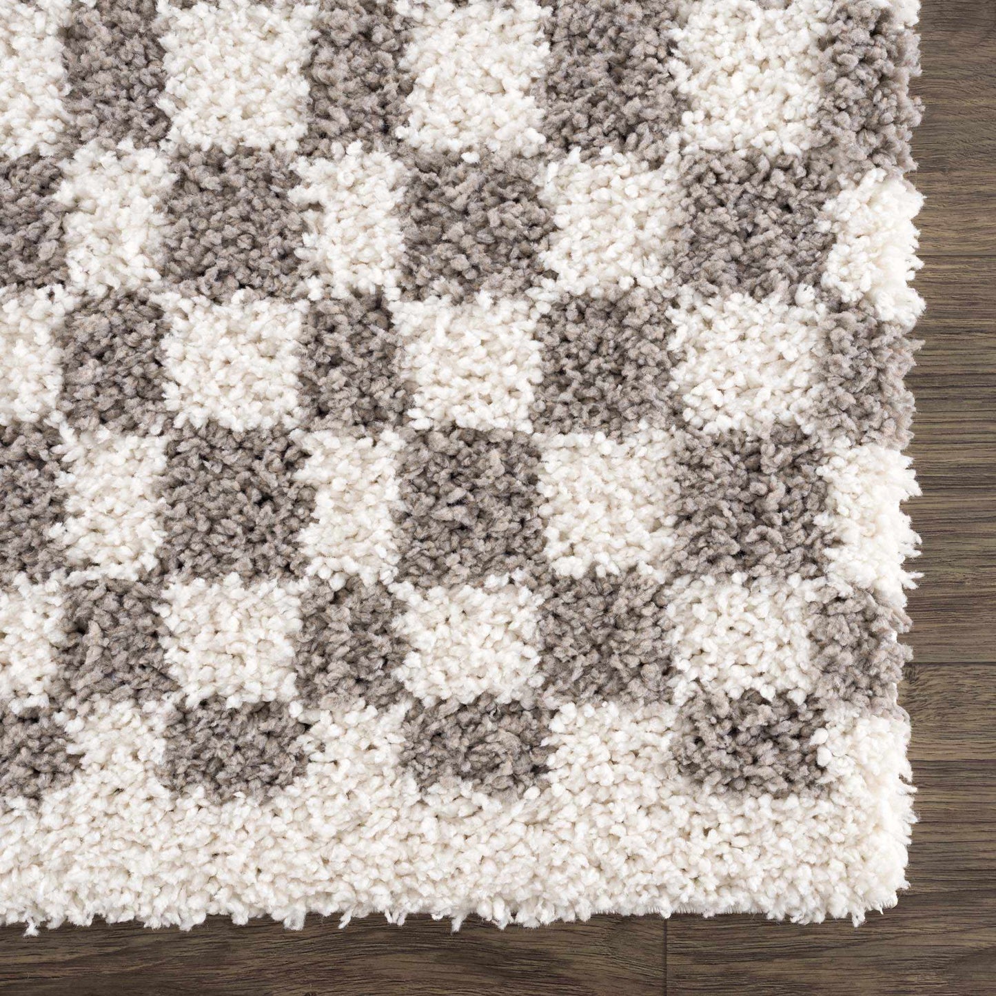 Kieu Taupe Checkered Plush Rug - MyTuftedRugs.com