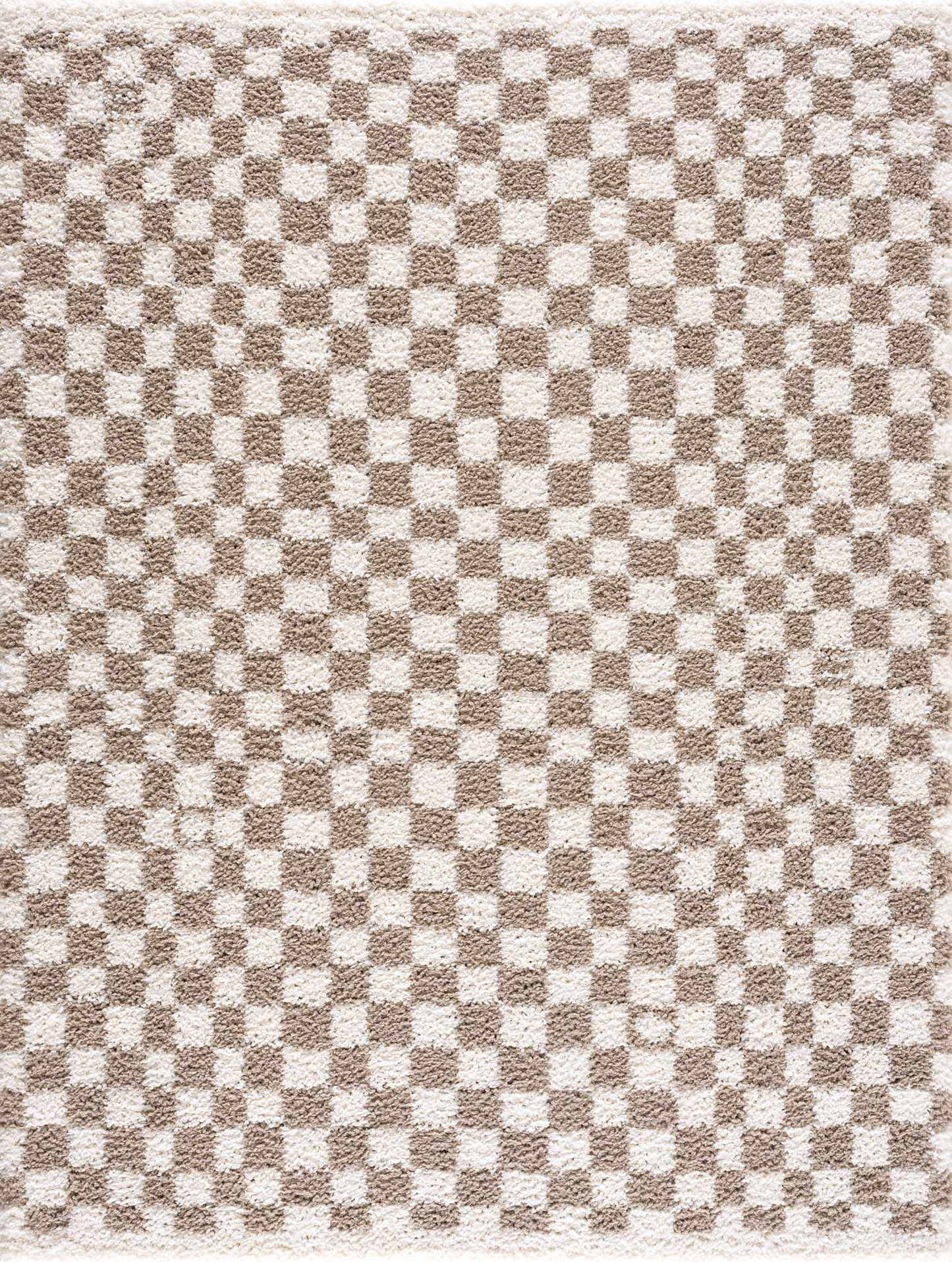Kieu Taupe Checkered Shag Rug - MyTuftedRugs.com