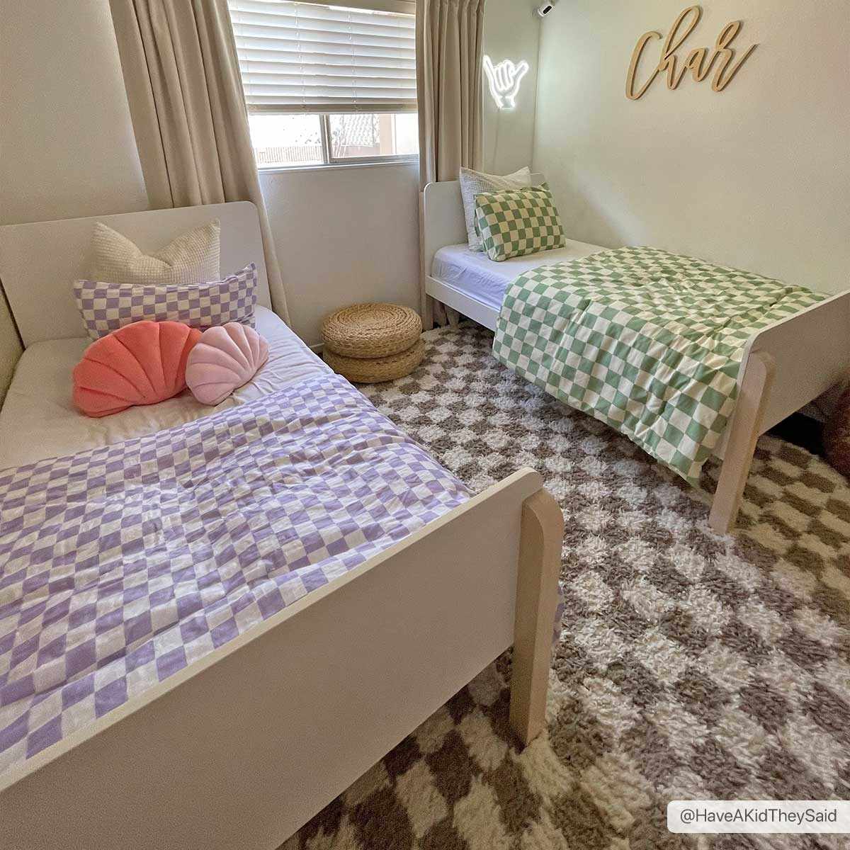 Kieu Taupe Checkered Shag Rug - MyTuftedRugs.com