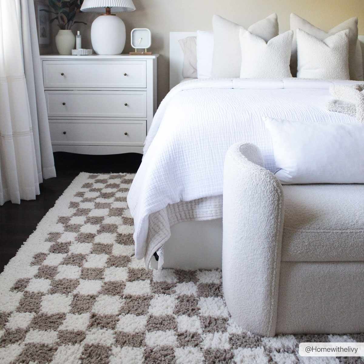 Kieu Taupe Checkered Shag Rug - MyTuftedRugs.com