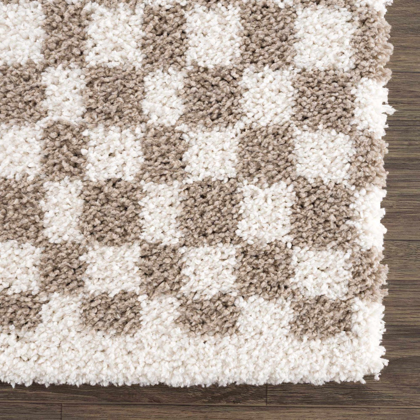Kieu Taupe Checkered Shag Rug - MyTuftedRugs.com