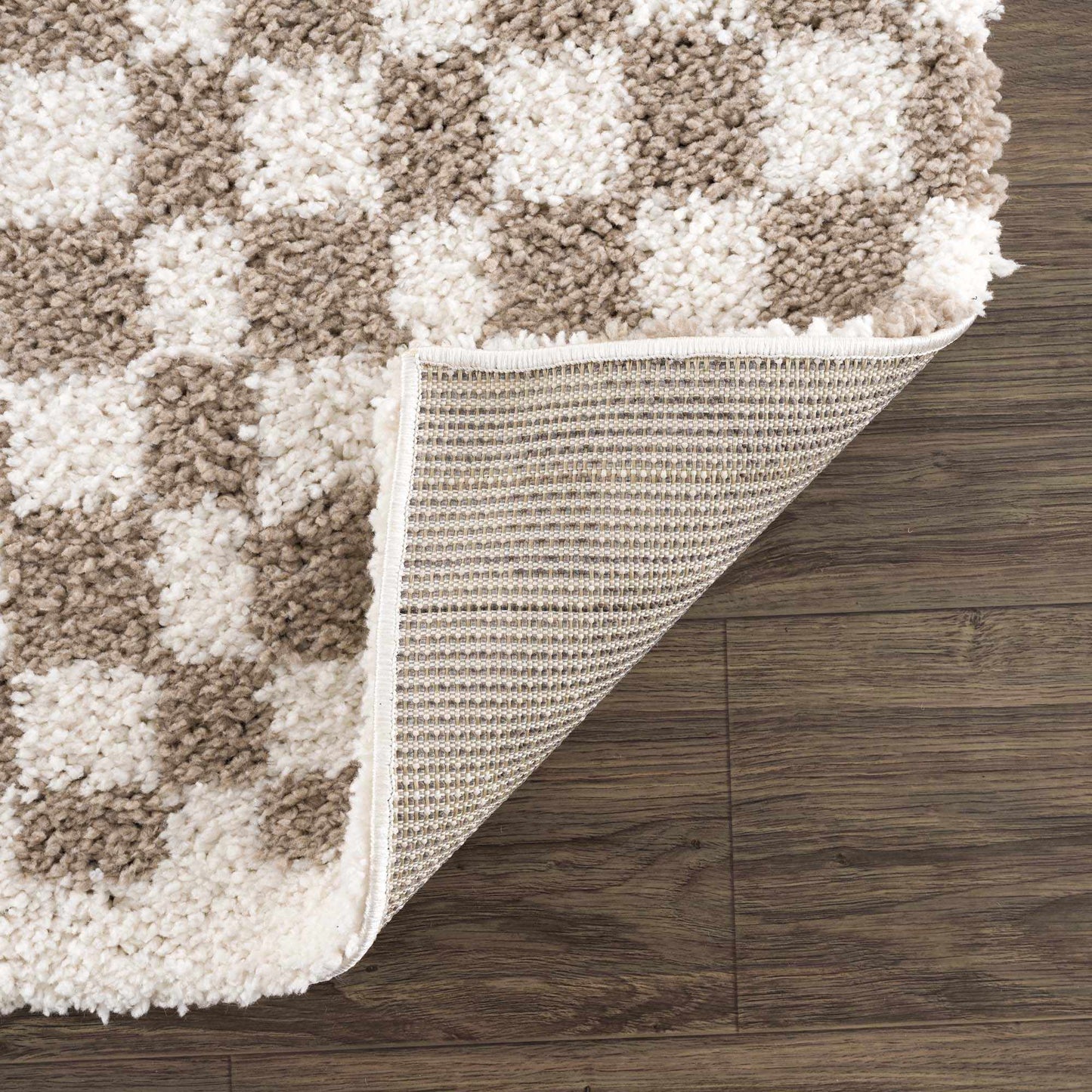 Kieu Taupe Checkered Shag Rug - MyTuftedRugs.com