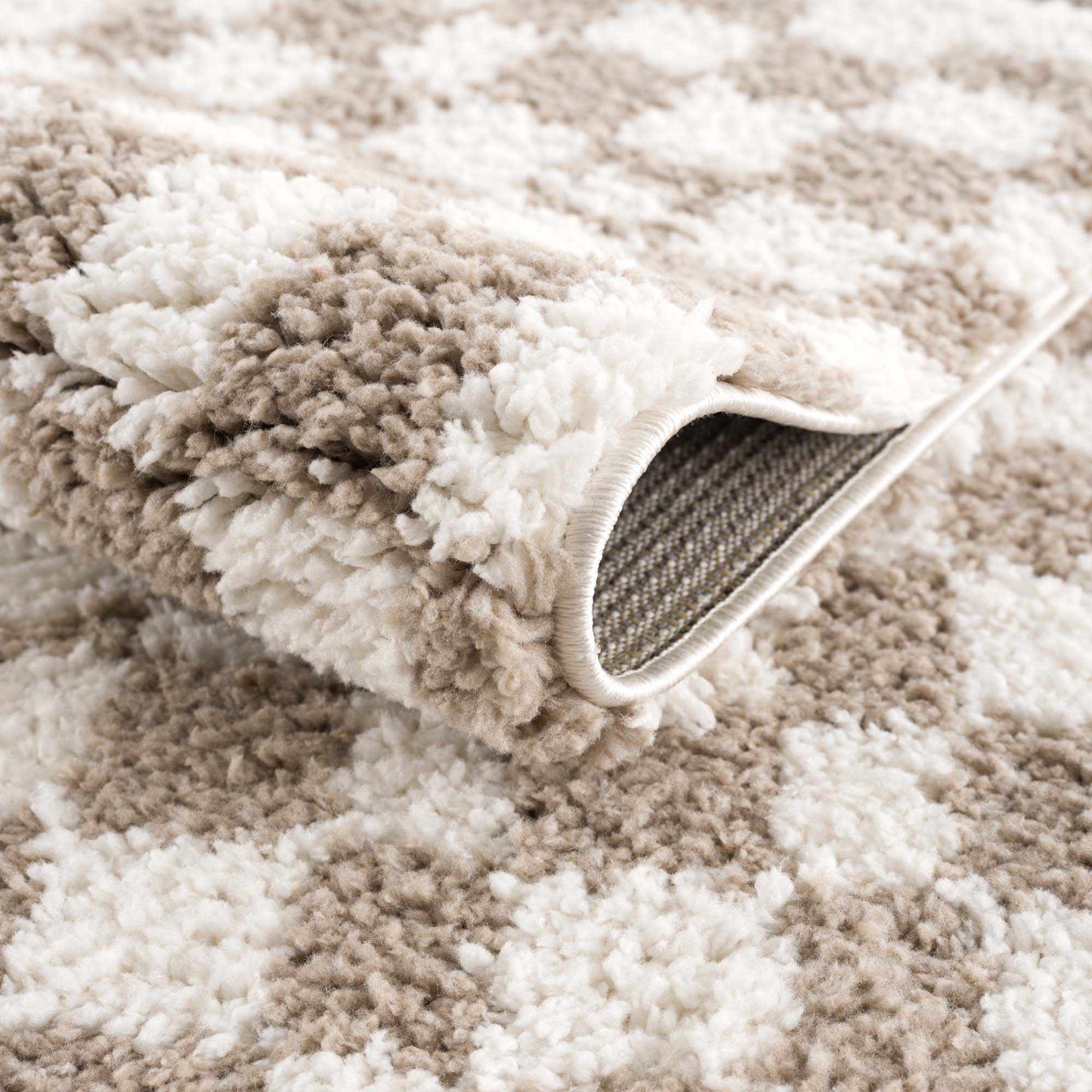 Kieu Taupe Checkered Shag Rug - MyTuftedRugs.com