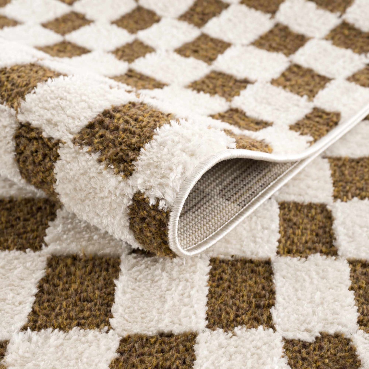 Lajos Brown Checkered Shag Rug - MyTuftedRugs.com