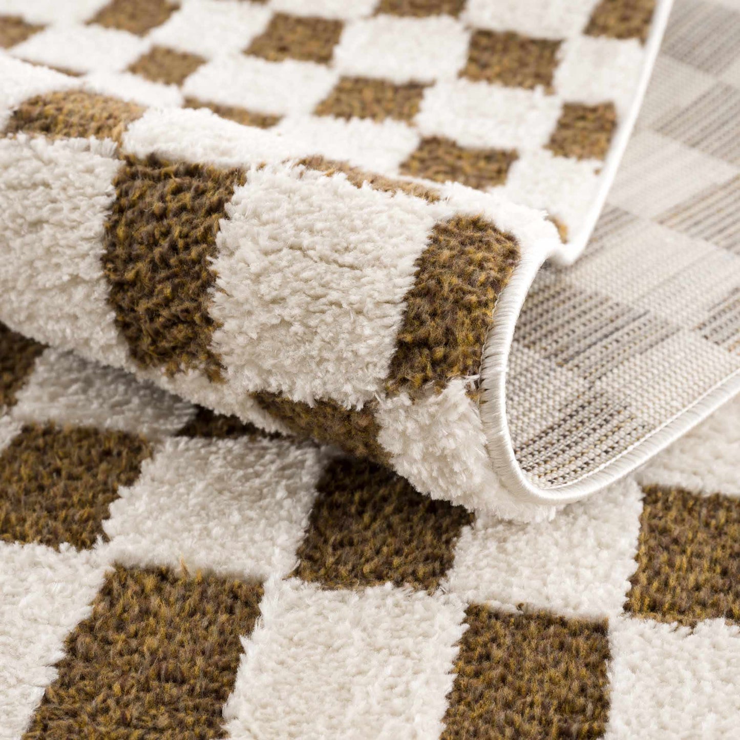 Lajos Brown Checkered Shag Rug - MyTuftedRugs.com