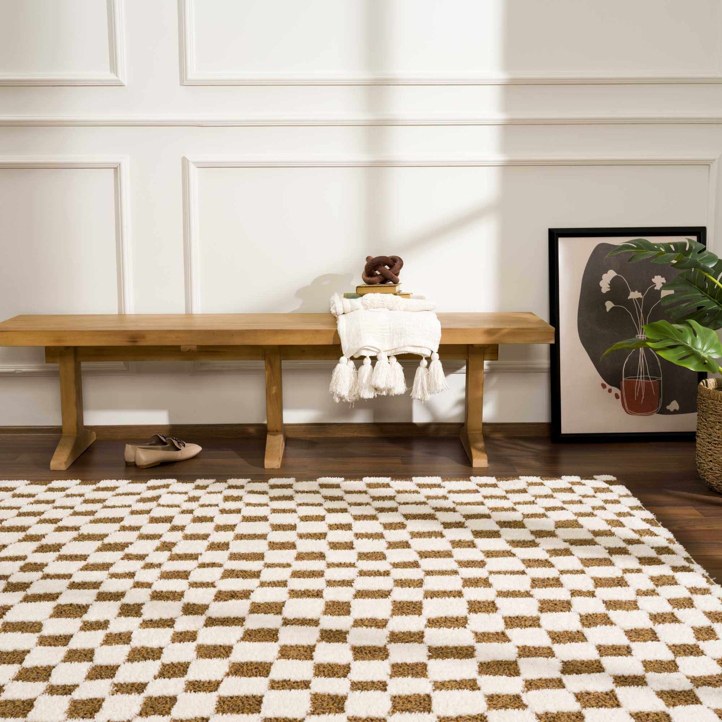 Lajos Brown Checkered Shag Rug - MyTuftedRugs.com